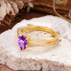 1.25 Carat Pear Cut Amethyst Ring Split Shank Engagement Ring