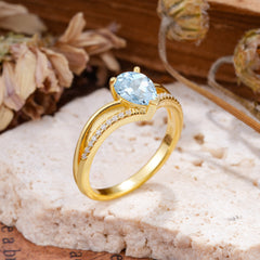 1.25 Carat Pear Cut Aquamarine Ring Split Shank Engagement Ring