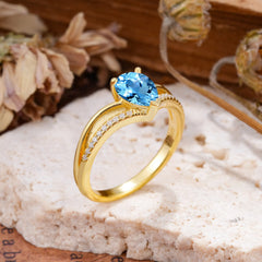 1.25 Carat Pear Cut Aquamarine Ring Split Shank Engagement Ring