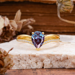 1.25 Carat Pear Cut Alexandrite Ring Split Shank Engagement Ring