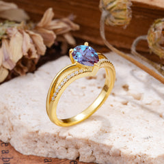 1.25 Carat Pear Cut Alexandrite Ring Split Shank Engagement Ring