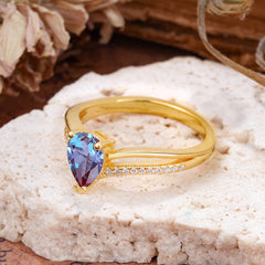 1.25 Carat Pear Cut Alexandrite Ring Split Shank Engagement Ring