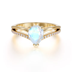 1.25 Carat Pear Cut Moonstone Ring Split Shank Engagement Ring