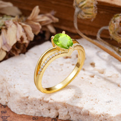 1.25 Carat Pear Cut Peridot Ring Split Shank Engagement Ring