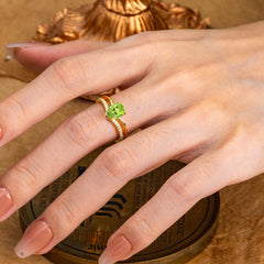 1.25 Carat Pear Cut Peridot Ring Split Shank Engagement Ring