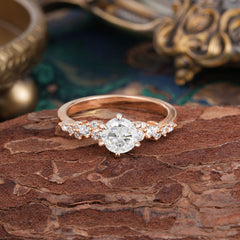 Round Moissanite Promise Ring Sparkling Look Six Claw Mount
