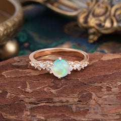 Round Opal Engagement Ring Iridescent Glow Six Claw Setting