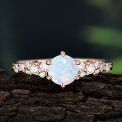Round Opal Promise Ring Classic Engagement Ring Six Claw Prong Setting