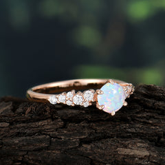 Round Opal Promise Ring Classic Engagement Ring Six Claw Prong Setting
