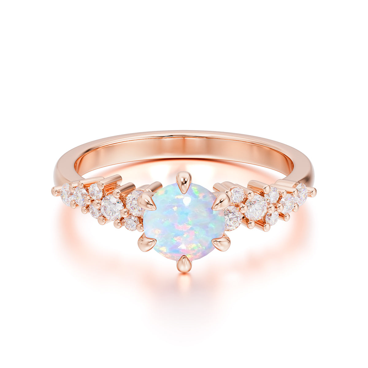Round Opal Promise Ring Classic Engagement Ring Six Claw Prong Setting