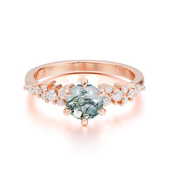 Round Moss Agate Promise Ring Classic Engagement Ring Six Claw Prong Setting