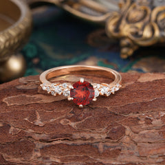 Round Garnet Promise Ring Classic Engagement Ring Six Claw Prong Setting