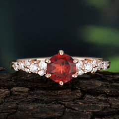Round Garnet Promise Ring Classic Engagement Ring Six Claw Prong Setting
