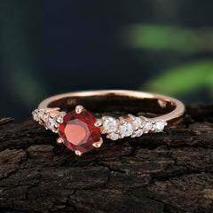Round Garnet Promise Ring Classic Engagement Ring Six Claw Prong Setting