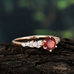 Round Garnet Promise Ring Classic Engagement Ring Six Claw Prong Setting