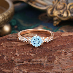 Round Aquamarine Promise Ring Light Blue Six Claw Prong