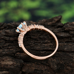 Round Aquamarine Promise Ring Classic Engagement Ring Six Claw Prong Setting