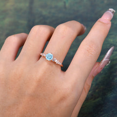 Round Aquamarine Promise Ring Classic Engagement Ring Six Claw Prong Setting