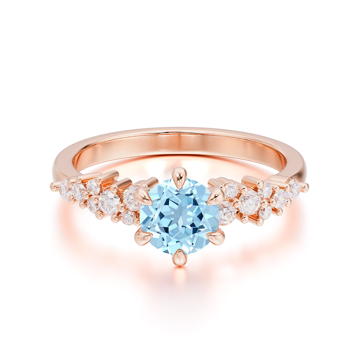 Round Aquamarine Promise Ring Classic Engagement Ring Six Claw Prong Setting
