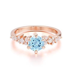 Round Aquamarine Promise Ring Classic Engagement Ring Six Claw Prong Setting