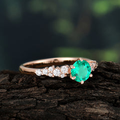 Round Emerald Promise Ring Classic Engagement Ring Six Claw Prong Setting