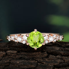 Round Peridot Promise Ring Classic Engagement Ring Six Claw Prong Setting