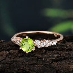 Round Peridot Promise Ring Classic Engagement Ring Six Claw Prong Setting