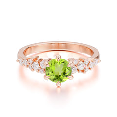 Round Peridot Promise Ring Classic Engagement Ring Six Claw Prong Setting