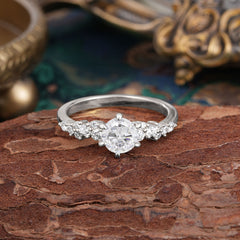 Round Moissanite Promise Ring Sparkling Look Six Claw Mount
