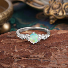 Round Opal Engagement Ring Iridescent Glow Six Claw Setting