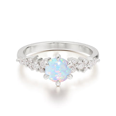Round Opal Promise Ring Classic Engagement Ring Six Claw Prong Setting
