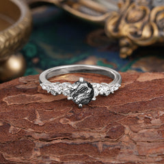 Luxury 6-Prong Round Cut Black Rutilated Quartz Ring