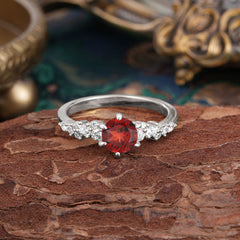 Round Garnet Promise Ring Classic Engagement Ring Six Claw Prong Setting