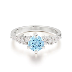 Round Aquamarine Promise Ring Classic Engagement Ring Six Claw Prong Setting