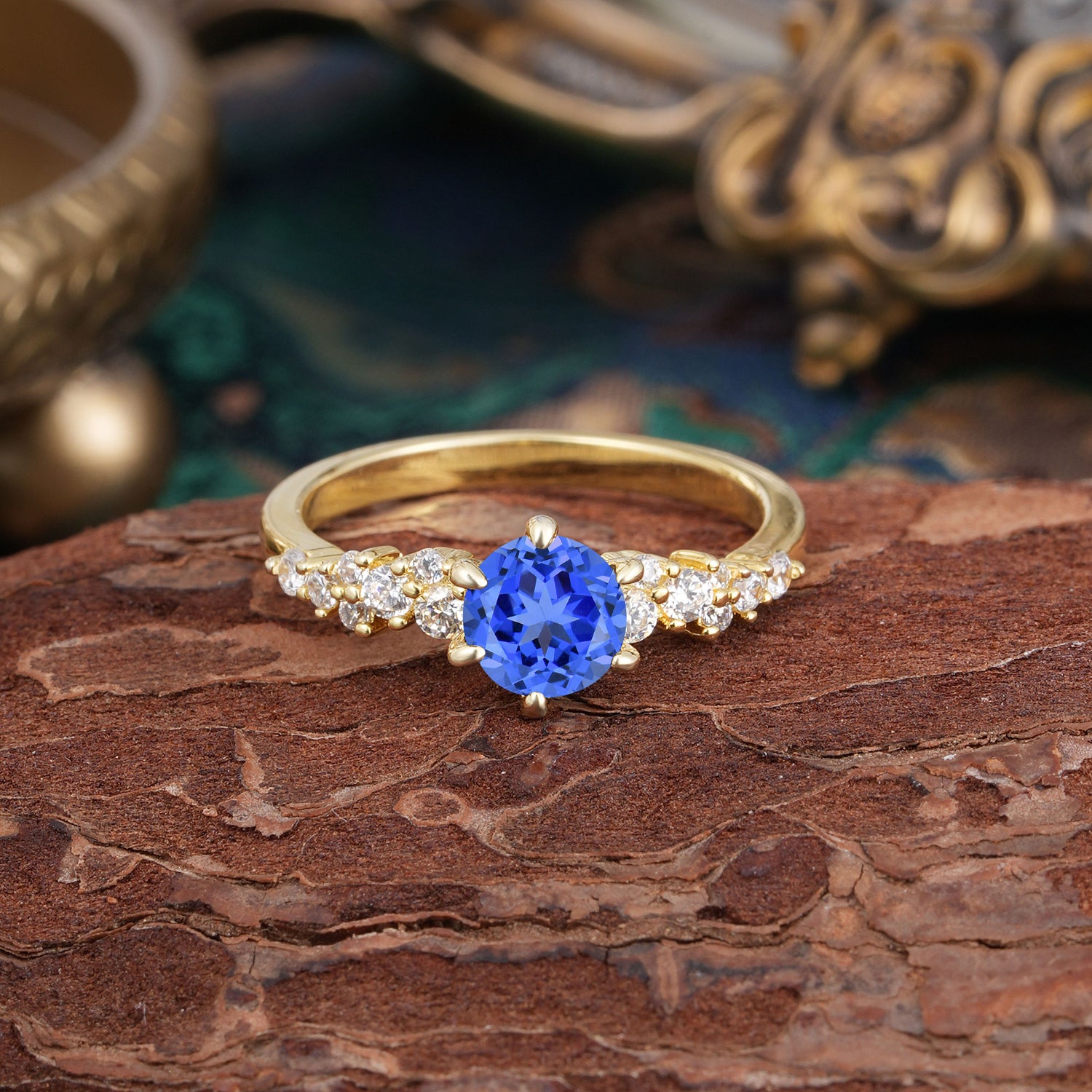 Luxury 6-Prong Round Cut Sapphire Engagement Ring