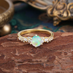 Round Opal Engagement Ring Iridescent Glow Six Claw Setting