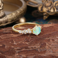 Round Opal Engagement Ring Iridescent Glow Six Claw Setting