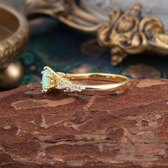 Round Opal Engagement Ring Iridescent Glow Six Claw Setting