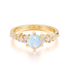Round Opal Promise Ring Classic Engagement Ring Six Claw Prong Setting