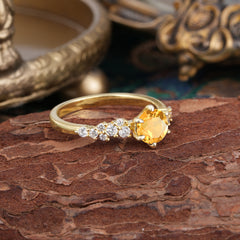 Luxury 6-Prong Round Cut Citrine Ring