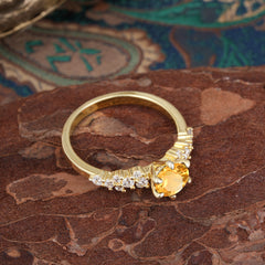 Luxury 6-Prong Round Cut Citrine Ring