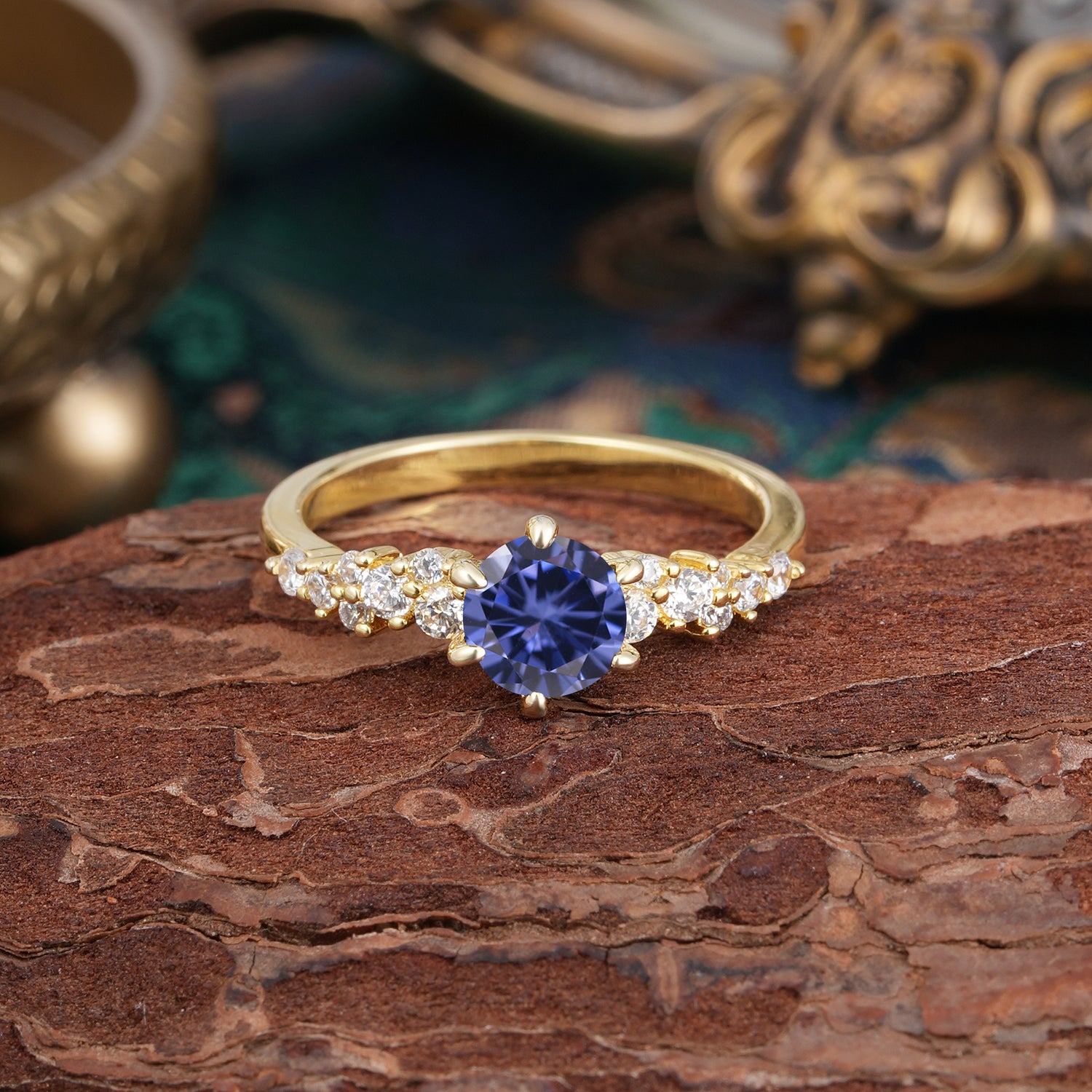 Luxury 6-Prong Round Cut Tanzanite Engagement Ring