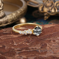 Luxury 6-Prong Round Cut Black Rutilated Quartz Ring