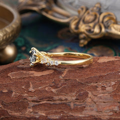 Luxury 6-Prong Round Cut Black Rutilated Quartz Ring