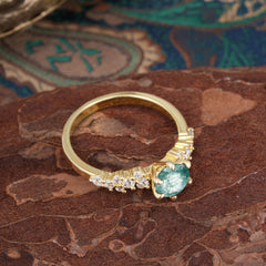 Round Moss Agate Ring Nature Inspired Six Claw Engagement Ring