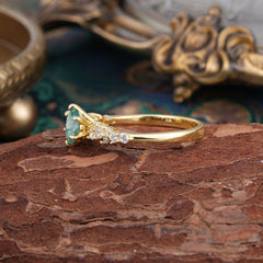 Round Moss Agate Ring Nature Inspired Six Claw Engagement Ring