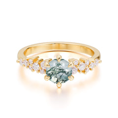 Round Moss Agate Promise Ring Classic Engagement Ring Six Claw Prong Setting