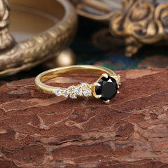 Round Black Onyx Promise Ring Bold Look Six Claw Design