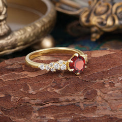 Round Garnet Promise Ring Classic Engagement Ring Six Claw Prong Setting