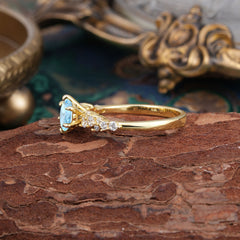 Round Aquamarine Promise Ring Light Blue Six Claw Prong